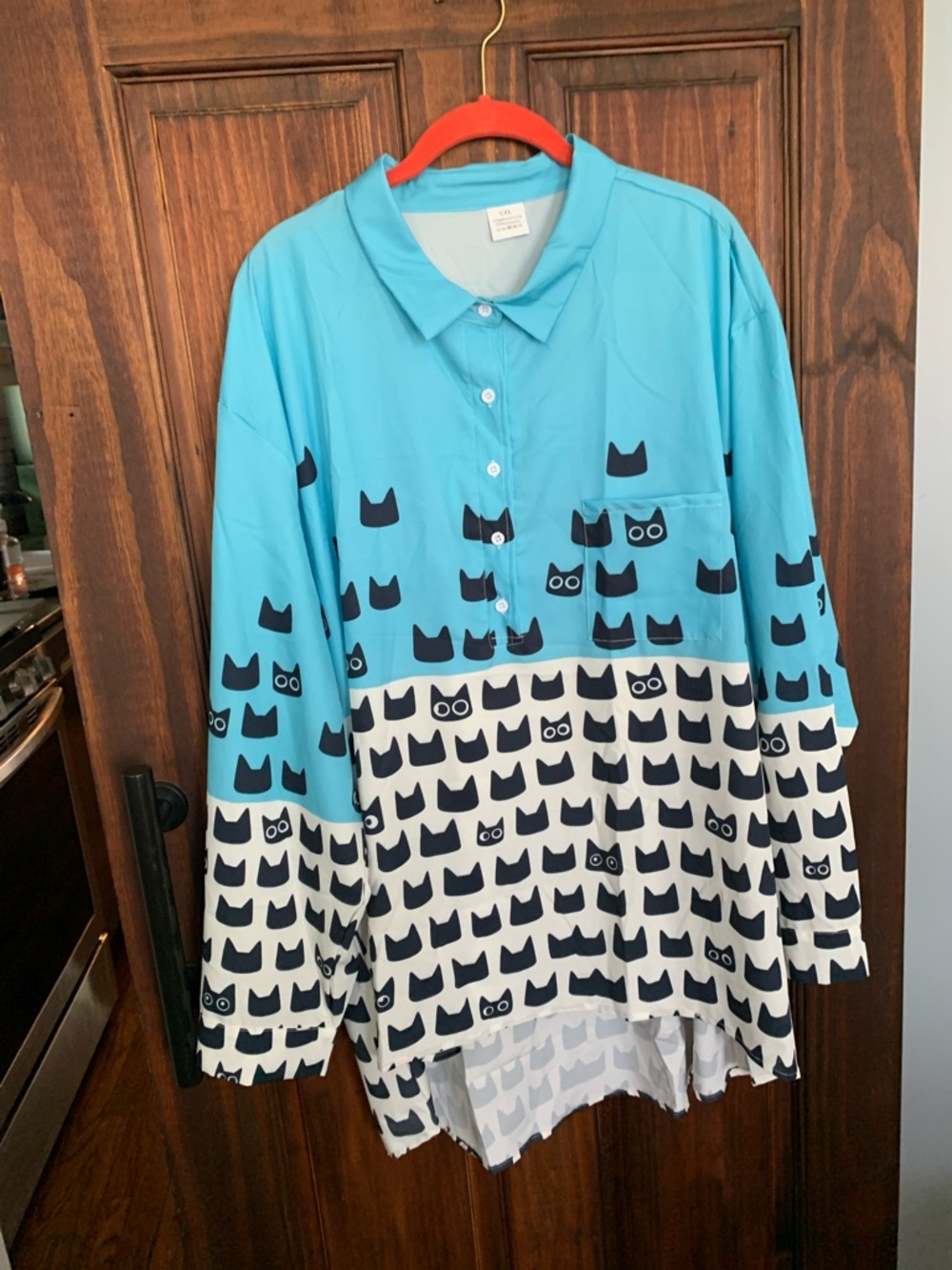 Elle Blue Cat Print Girls' Button-Up Top PLUS 5X